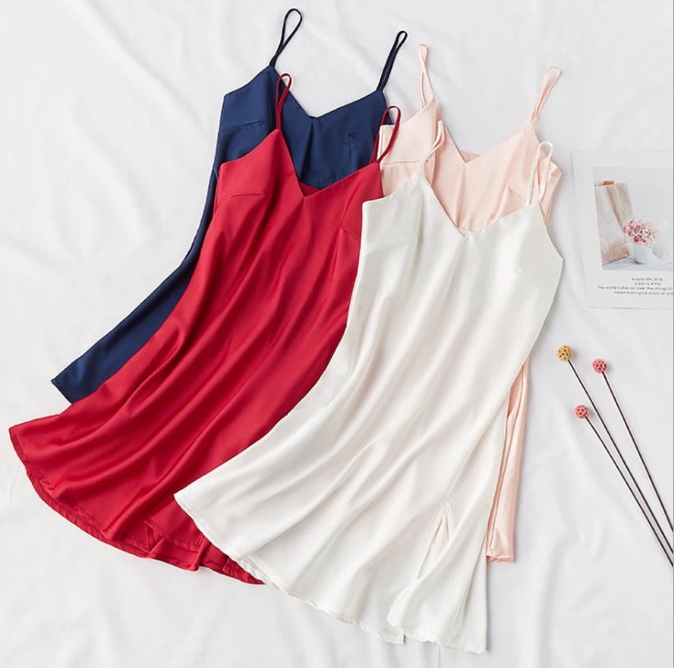 Silky Elegant Night Dress Slips Multicolors - Short