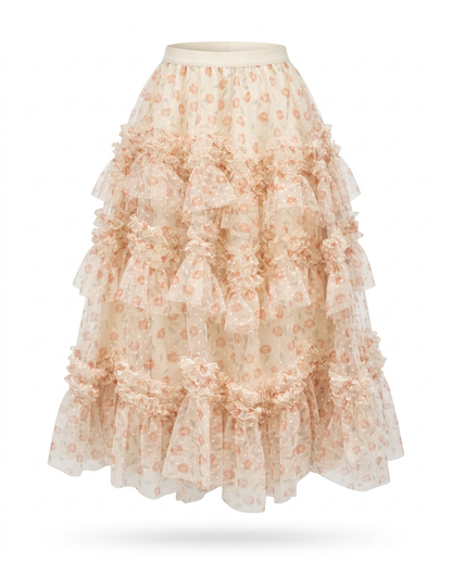 Divine Floral Ruffle Maxi Skirt