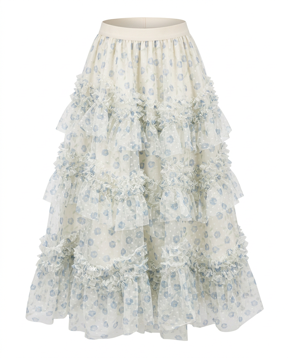 Divine Floral Ruffle Maxi Skirt