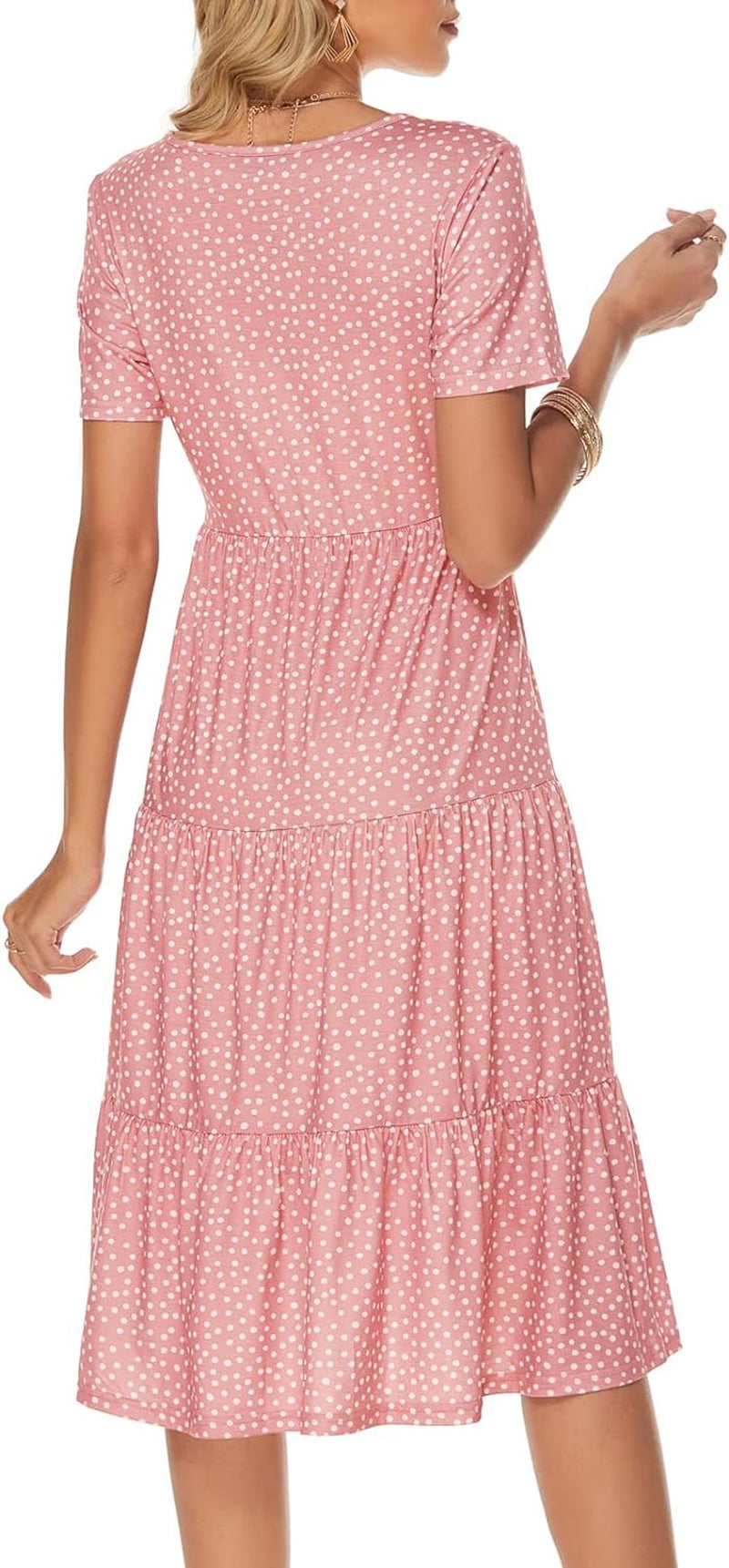 Women'S Casual Summer Tiered Midi Dress Short Sleeve V-Neck Loose Cotton Ruffle Babydoll Dress Boho Sundress
